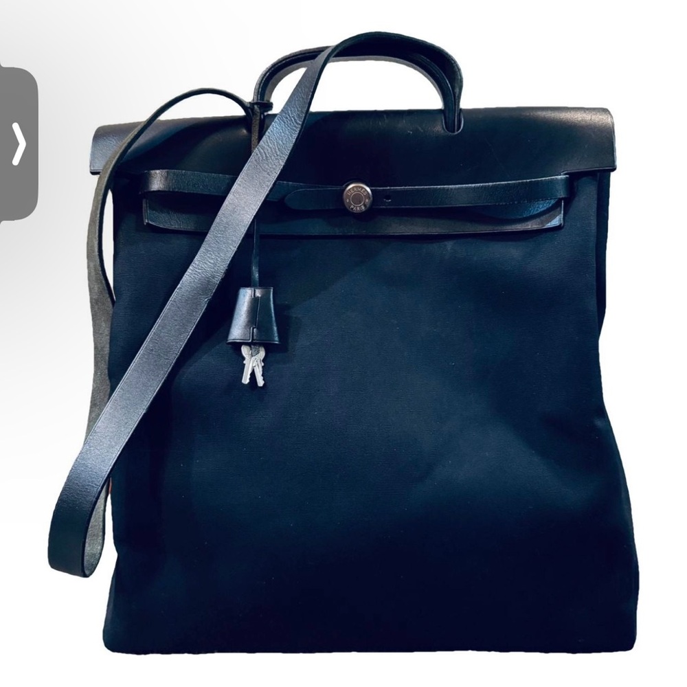 Hermes Black Toile Her Bag with Structured Design and Palladium Hardware